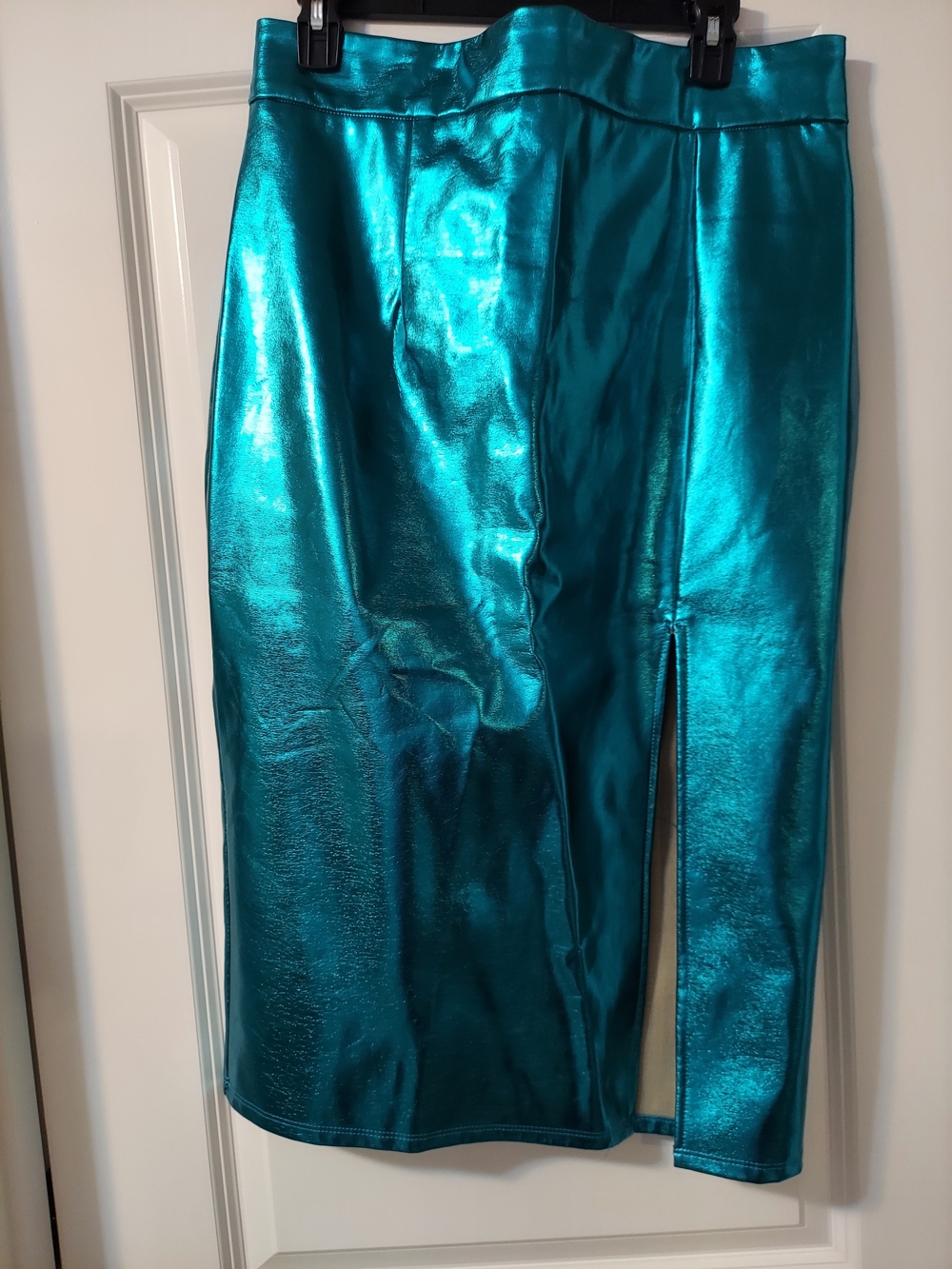 Fashion Nova Metallic Teal Pencil Skirt with Front Slit